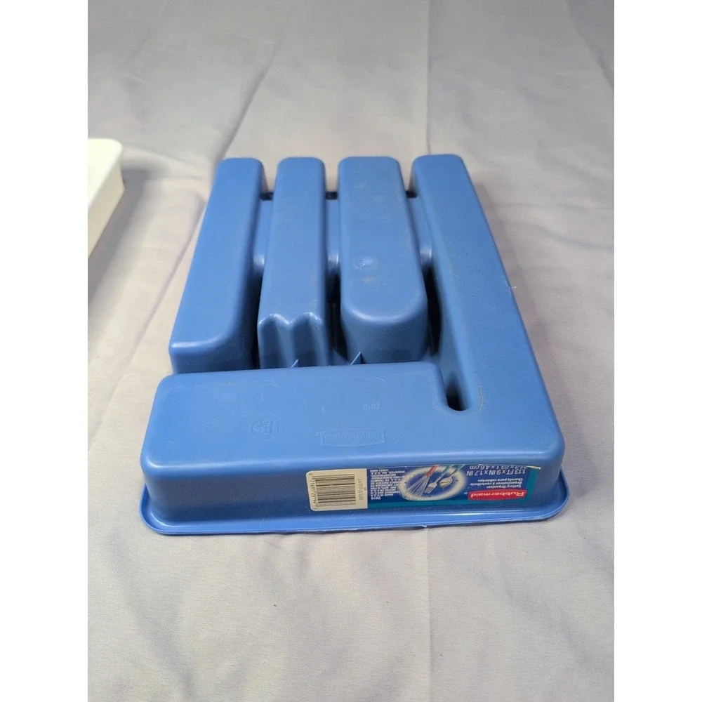 VTG Rubbermaid Silverware Flatware Utensil Holder Trays Set of 2 White/Blue#2919